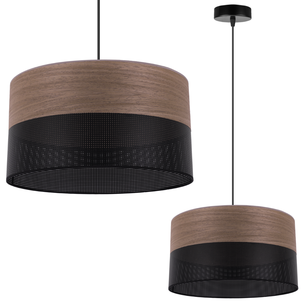 Lampa sufitowa wisząca Wood czarny fornir 1xE27 abażur 35cm orzech Light Home LH