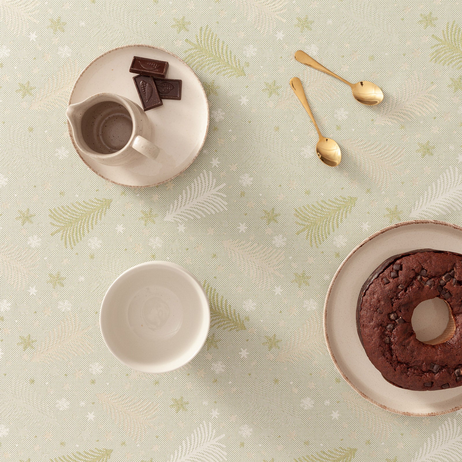 Tovaglia di Natale rettangolare in cotone jacquard verde e oro 140x200 cm - Christree - 3