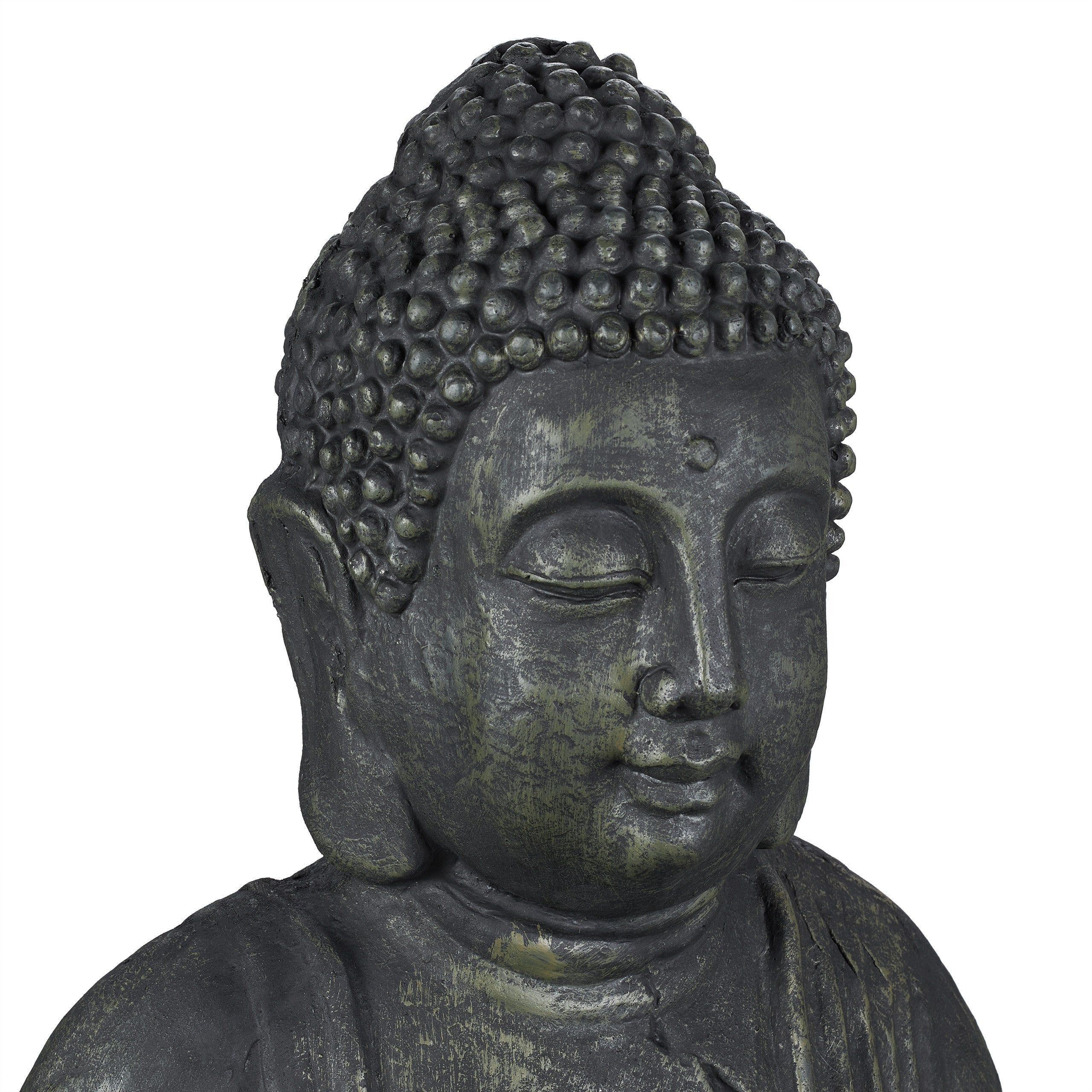 Statue de Bouddha assise 70cm, figurine de jardin XL, vintage, résistant aux intempéries & au gel, anthracite, Relaxdays - 7