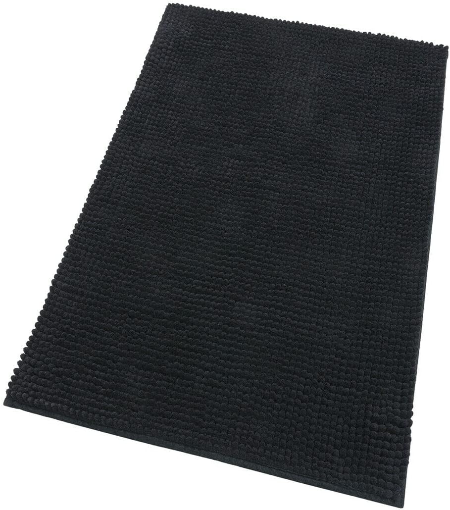 Alfombra de baño 50x80 cm pie de cama cómodo suave antideslizante absorbente color sólido pelo largo negro