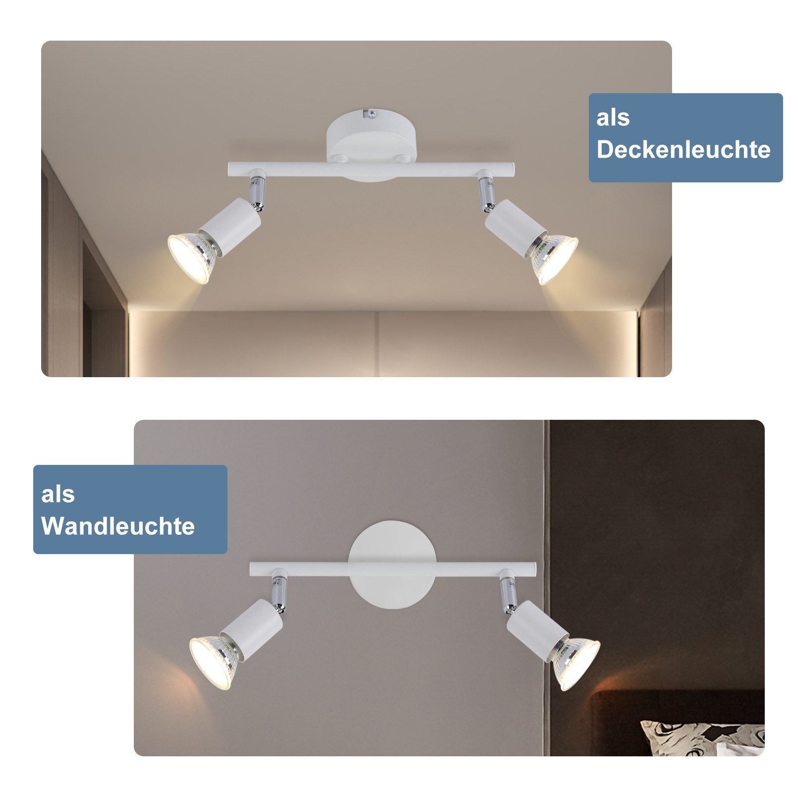 NETTLIFE Plafonnier LED 2 spots GU10 - Spot de Plafond Lampe de Plafond Moderne Intérieur Blanc pour Salon Salle de Bain Cuisine Bureau - 4