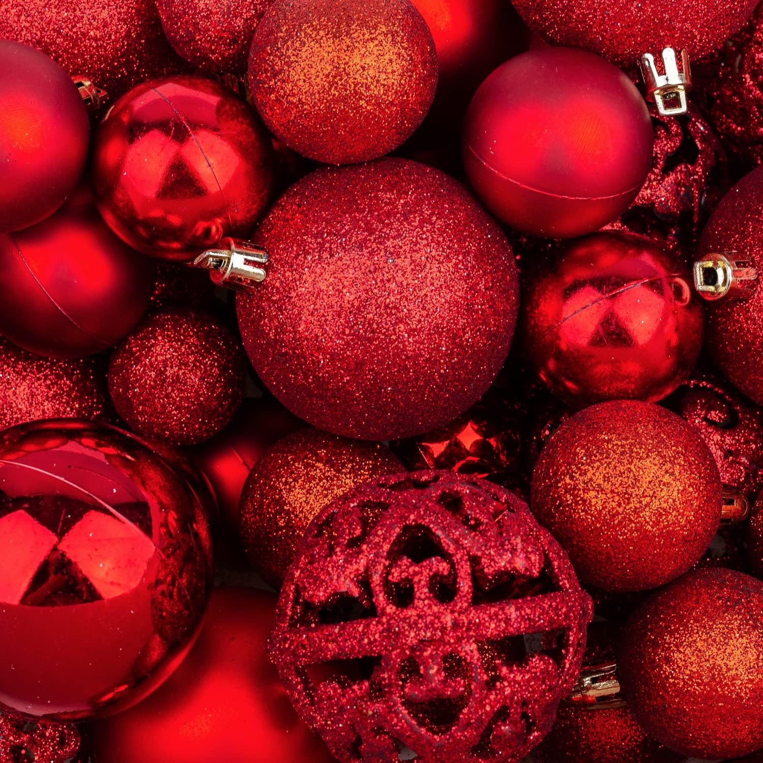 Palline di Natale decorative con anelli pendenti, set da 100 palline di Natale (rosse) - 2