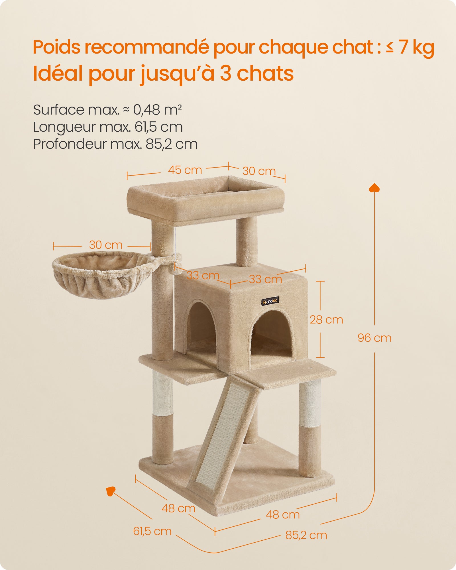 Arbre à Chat, Tour de Jeux, Grand Plate-Forme, Marron Camel - 5