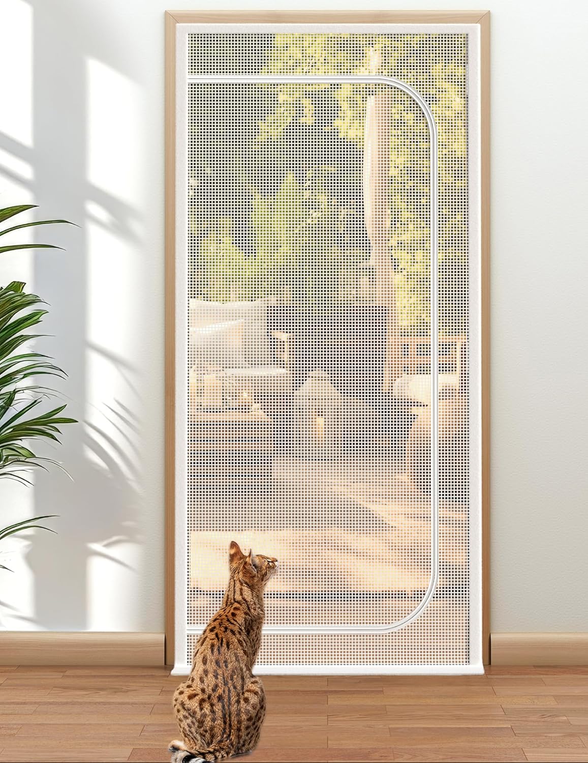 Drzwi dla kota z moskitierą, z siatką antykomarową, 120 x 220 cm, odporne na zarysowania, z zamkiem błyskawicznym (białe)