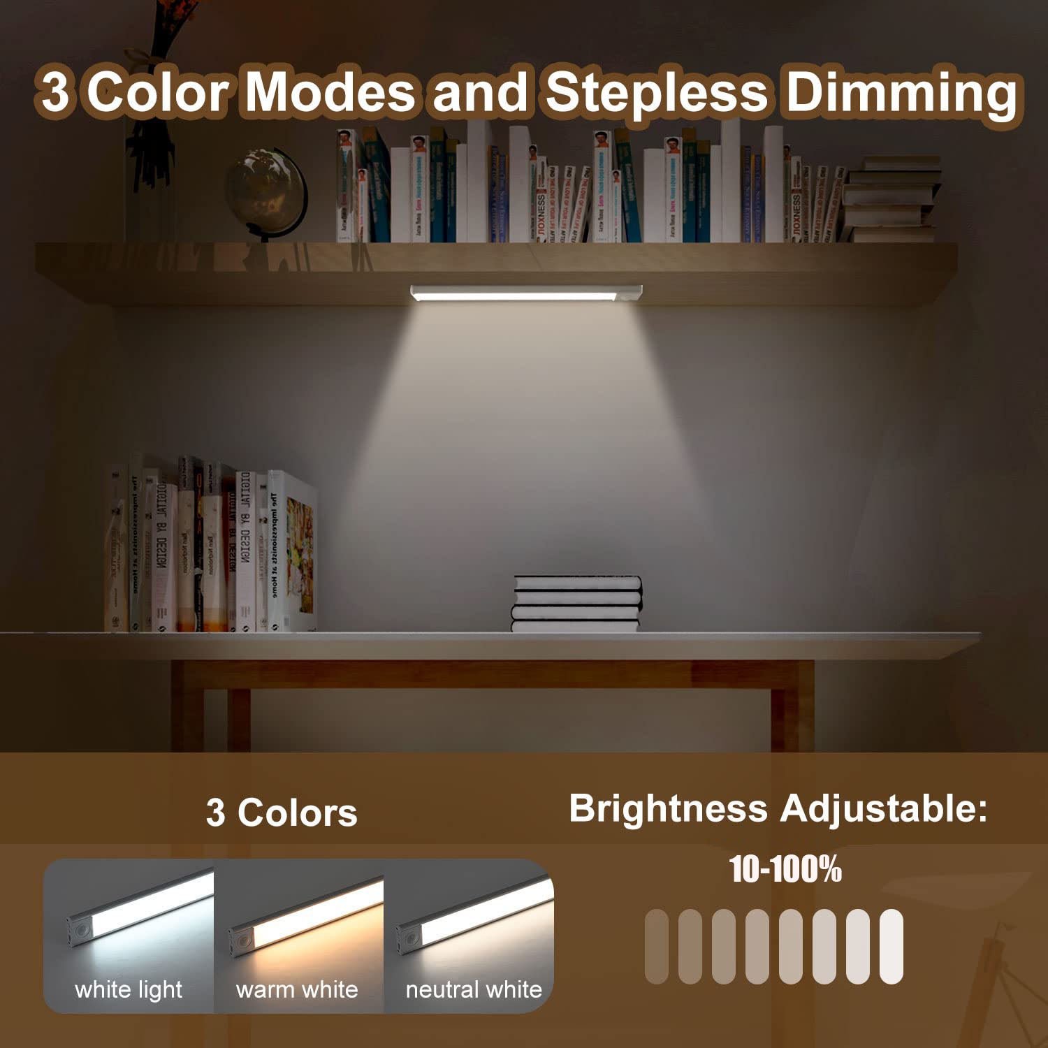 2 tiras LED ultrafinas recargables con sensor de movimiento y montaje magnético, negras, 40 cm, para armarios y roperos. - 4