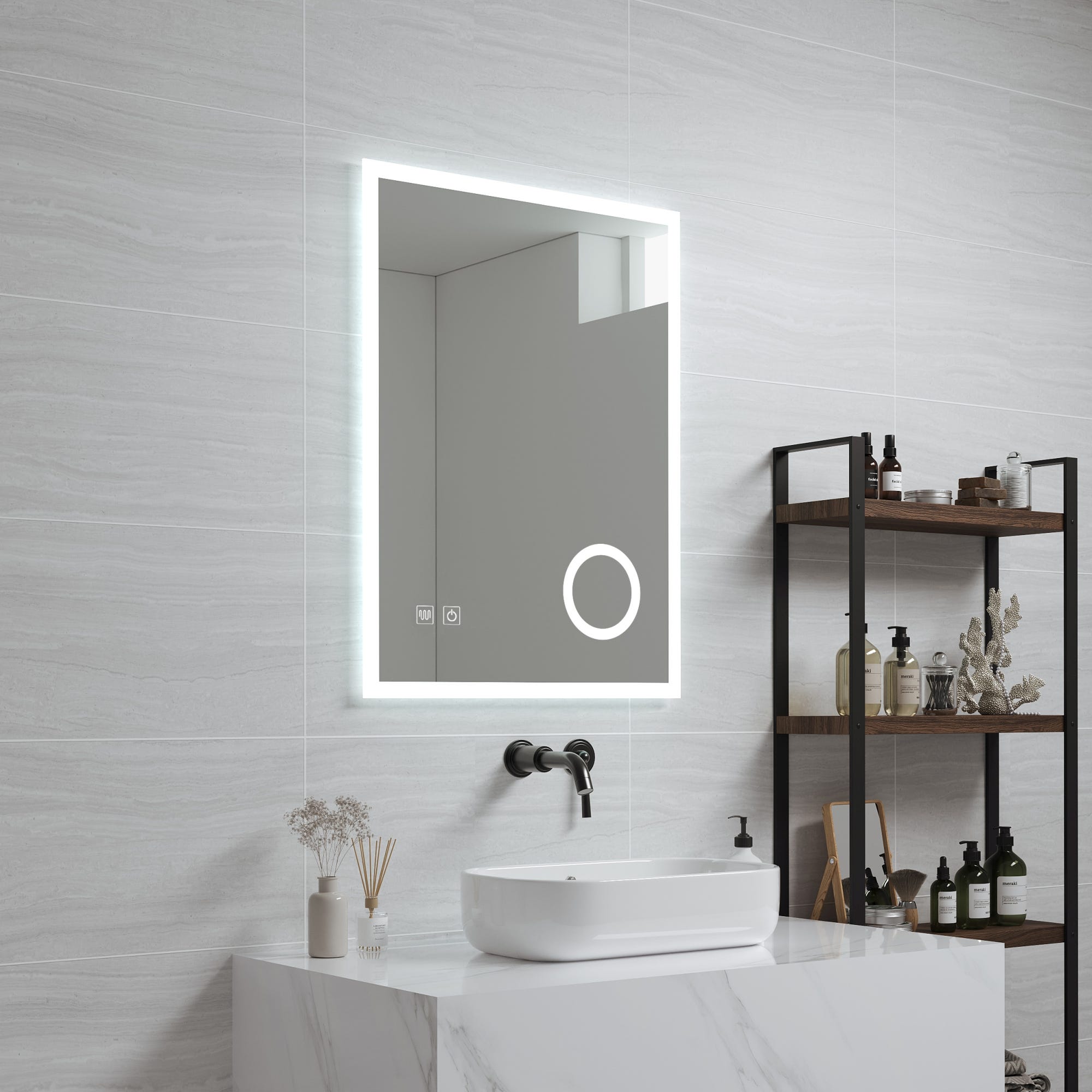 Scafa Led Radar Espejo de pared con LED Scafa para baño IP65 con antivaho y lupa ...