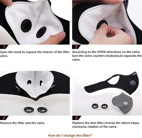 (noir) Masque de sport demi-visage coupe-vent pour vélo, protection contre la poussière, le froid et la pollution avec filtre – Idéal pour le ski - 2