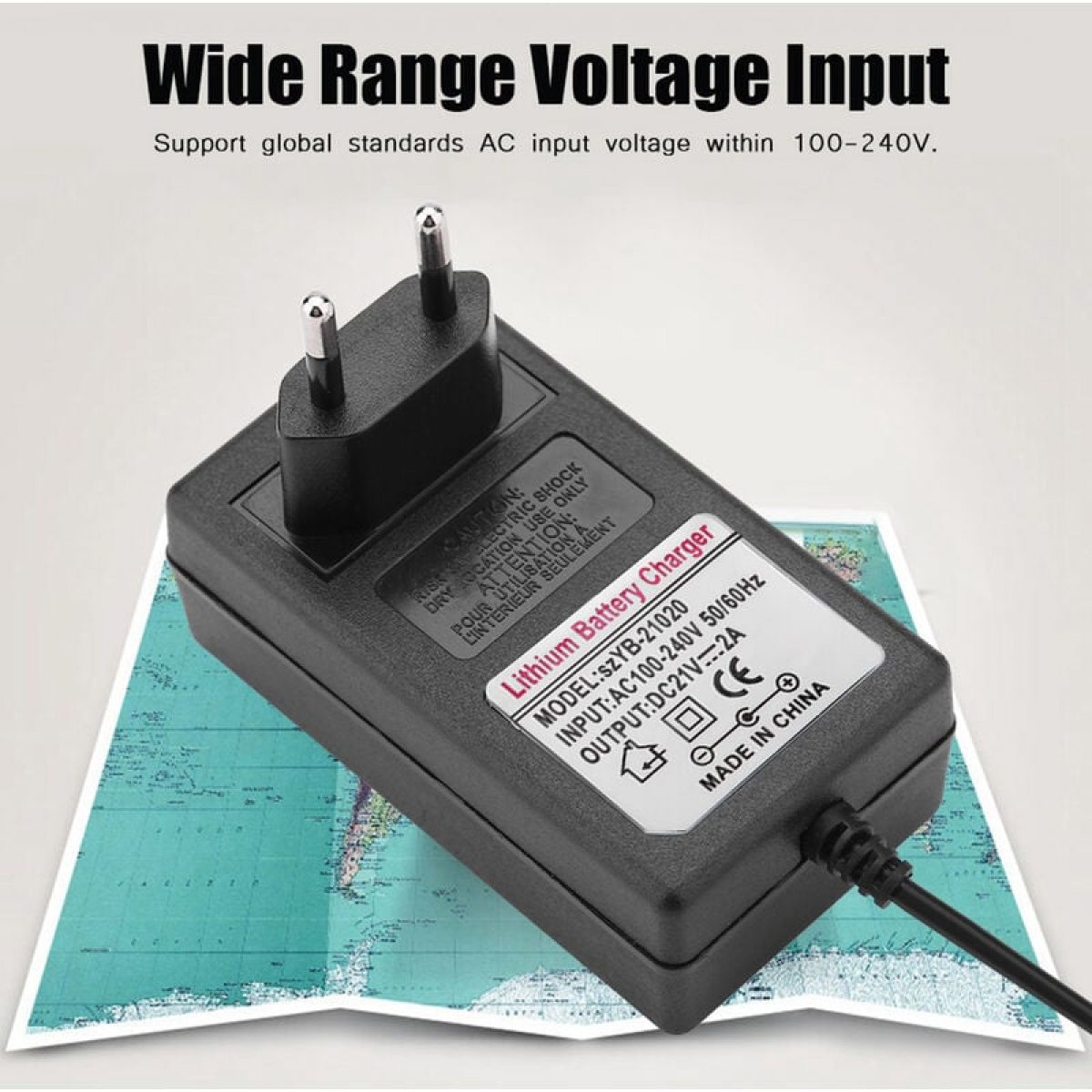 Adaptador de corrente de carga segura AC 100-240V DC 21V 2A para bateria de íon de lítio, ficha UE, substituição - 2