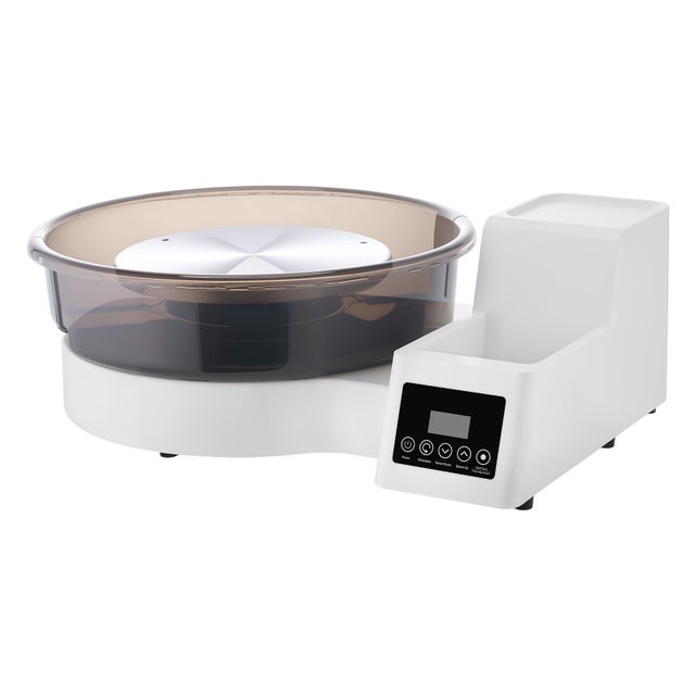 Tour de potier SucceBuy electrique avec deux plateaux de 28 cm et 36 cm, moteur de 450 W, vitesse ajustable de 30 a 300 tr/min, couleur blanche