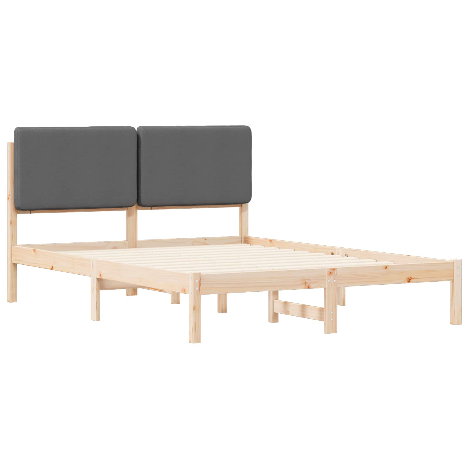 Cadre de lit avec tête de lit rembourrée en pin massif, gris foncé, pour la chambre - 4