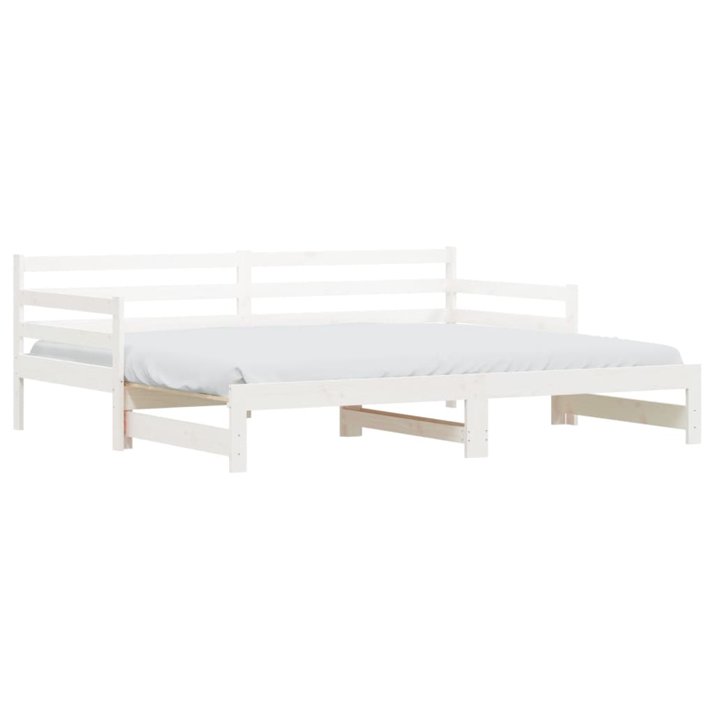 Lit De Jour Blanc Avec Lit Gigogne 90x200 Cm - Bois De Pin Massif - Neuf
