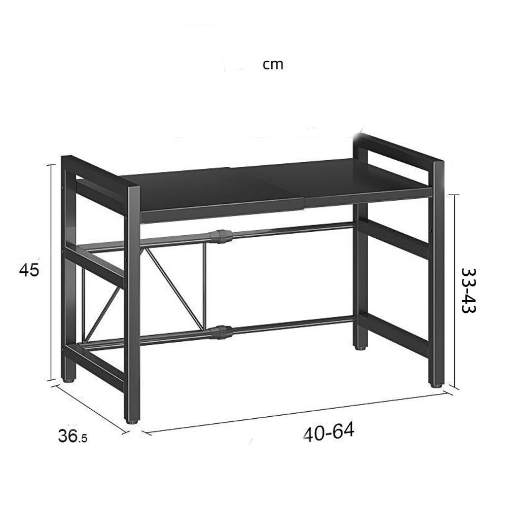 Meuble Rangement de Cuisine Support Four Micro-Ondes Extensible en Hauteur & Largeur - Noir, Acier au Carbone, 2 Niveaux d'étagère, 6 Crochets - 6