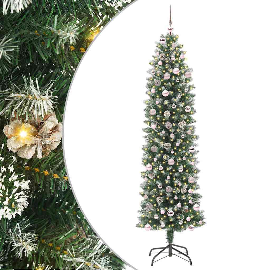 Sztuczne smukłe drzewo bożonarodzeniowe Zielono-biały 240 cm
