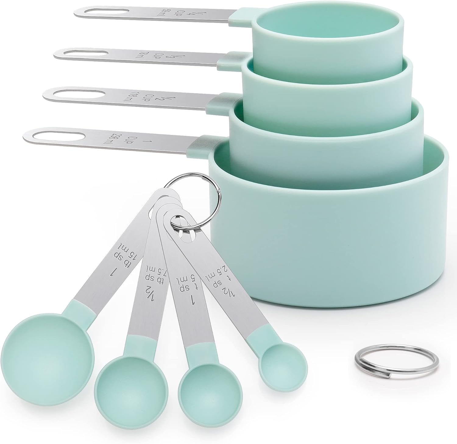 Set di 8 cucchiai dosatori in acciaio inossidabile con livellatore, cucchiaino da tè e cucchiaino in metallo - Gadget da cucina per cuocere al forno e cucinare  15