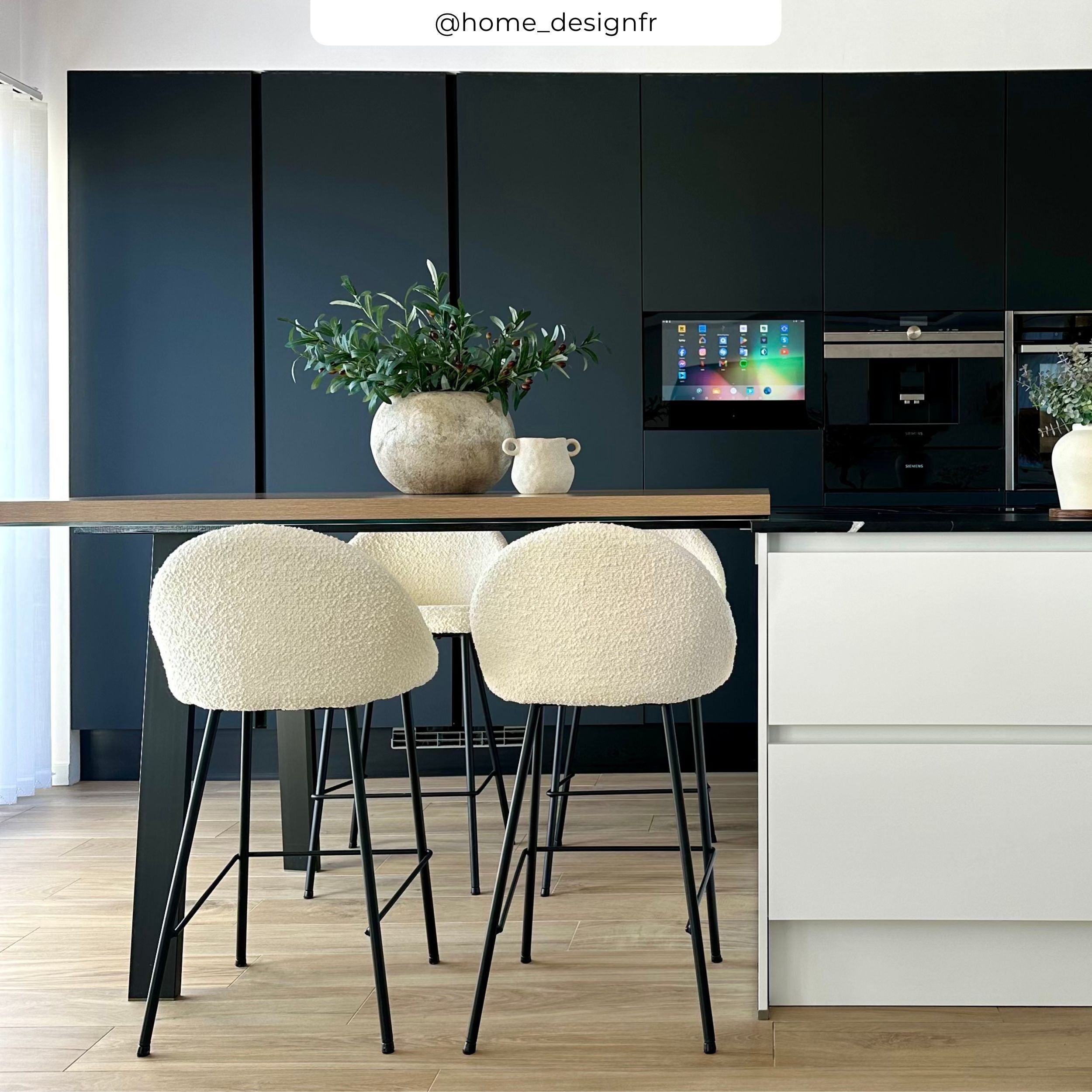 Lot de 2 chaises pour îlot central 65 cm en tissu bouclette blanc - Misty - 6