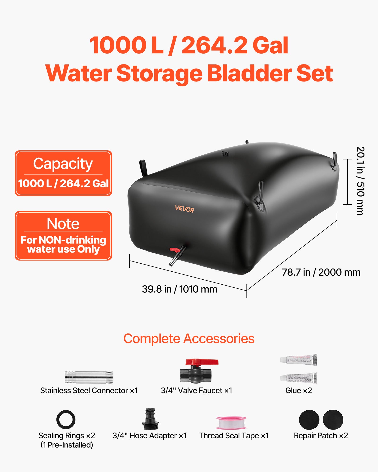 VEVOR Récupérateur d'Eau de Pluie Pliable 379 L Réservoir d'Eau de