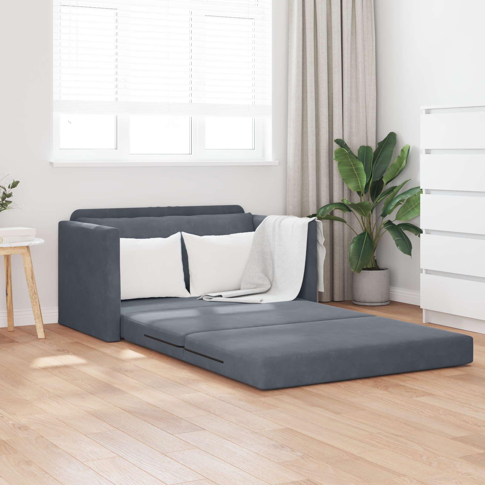 Canapé Lit Pliable Convertible 99 Cm - Matelas Mousse Haute Densité, Coussins, Poches Latérales - Pour Salon, Chambre D'amis, Bureau