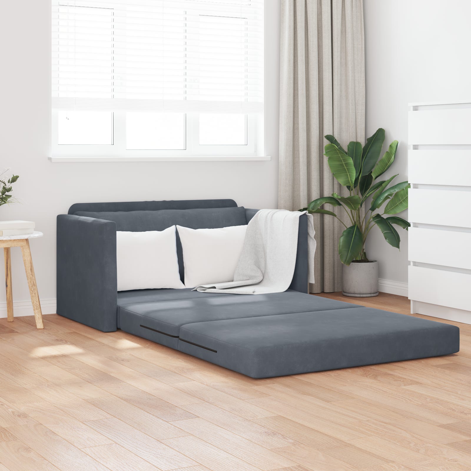Canapé Lit Pliable Convertible 99 Cm - Matelas Mousse Haute Densité, Coussins, Poches Latérales - Pour Salon, Chambre D'amis, Bureau