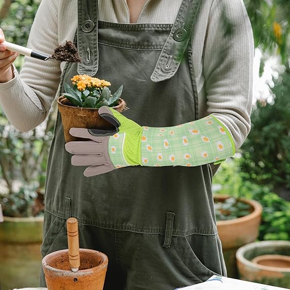 Gants de jardinage à manchette longue, résistants aux perforations et aux épines, en cuir PU vert, adaptés aux travaux de jardinage en extérieur - 4
