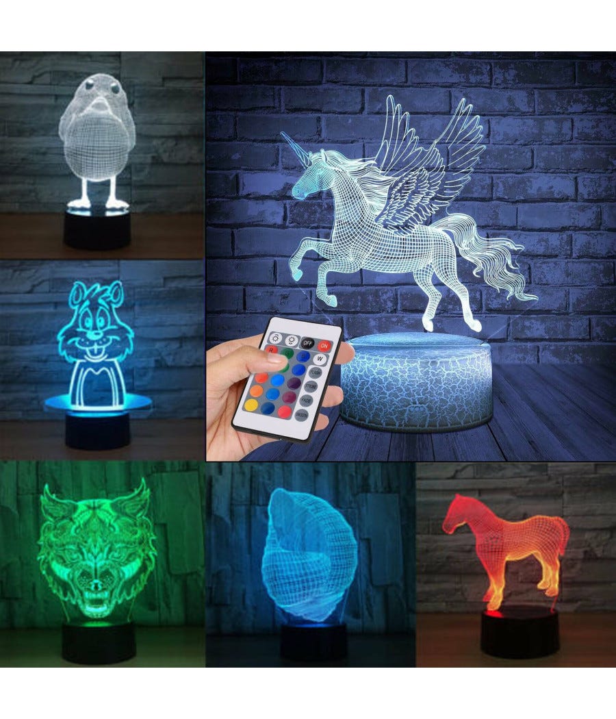 Base Per Lampada LED 3D Con Telecomando - 12 Pezzi, Luce Multicolore, Alimentazione USB, Per Display Acrilico