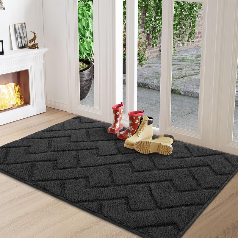 Czarna mata wejściowa 50 x 80 cm do użytku wewnątrz i na zewnątrz, antypoślizgowa i chłonna, zmywalna, odpowiednia do użytku wewnątrz i na zewnątrz