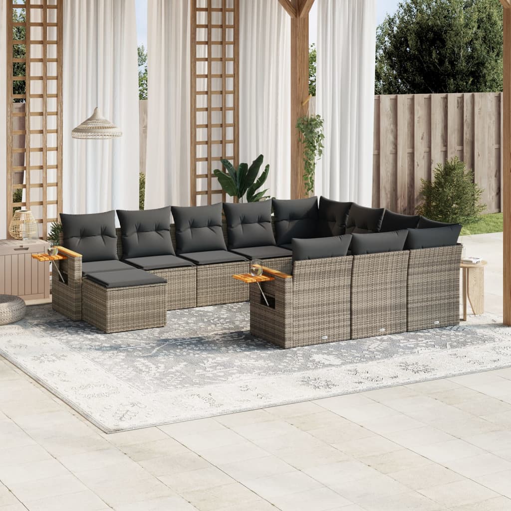 Salon De Jardin 6 Pcs Avec Coussins Gris Résine Tressée - Ensemble