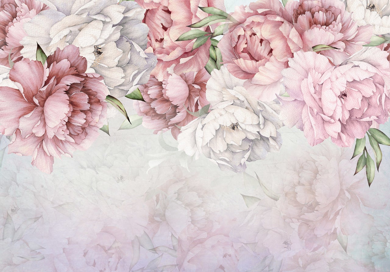 Carta da parati panoramica fiori rosa vintage romantici 368x254 cm - Colla inclusa - Camera da letto e soggiorno - moderno | Leroy Merlin
