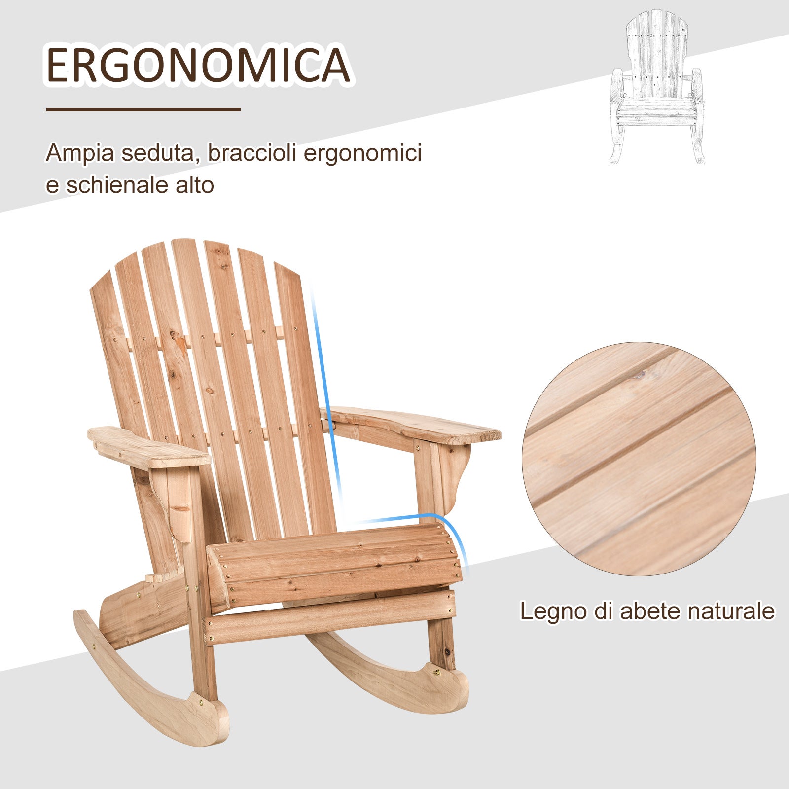 Sedia A Dondolo Adirondack In Legno Teak - Giardino E Esteri - Outsunny - Foto 10