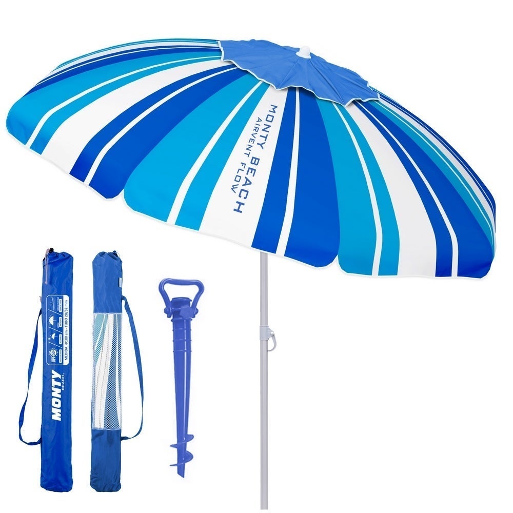 Parasol de plage 200 cm et support en sable, protection UV+50 MONTY - 5