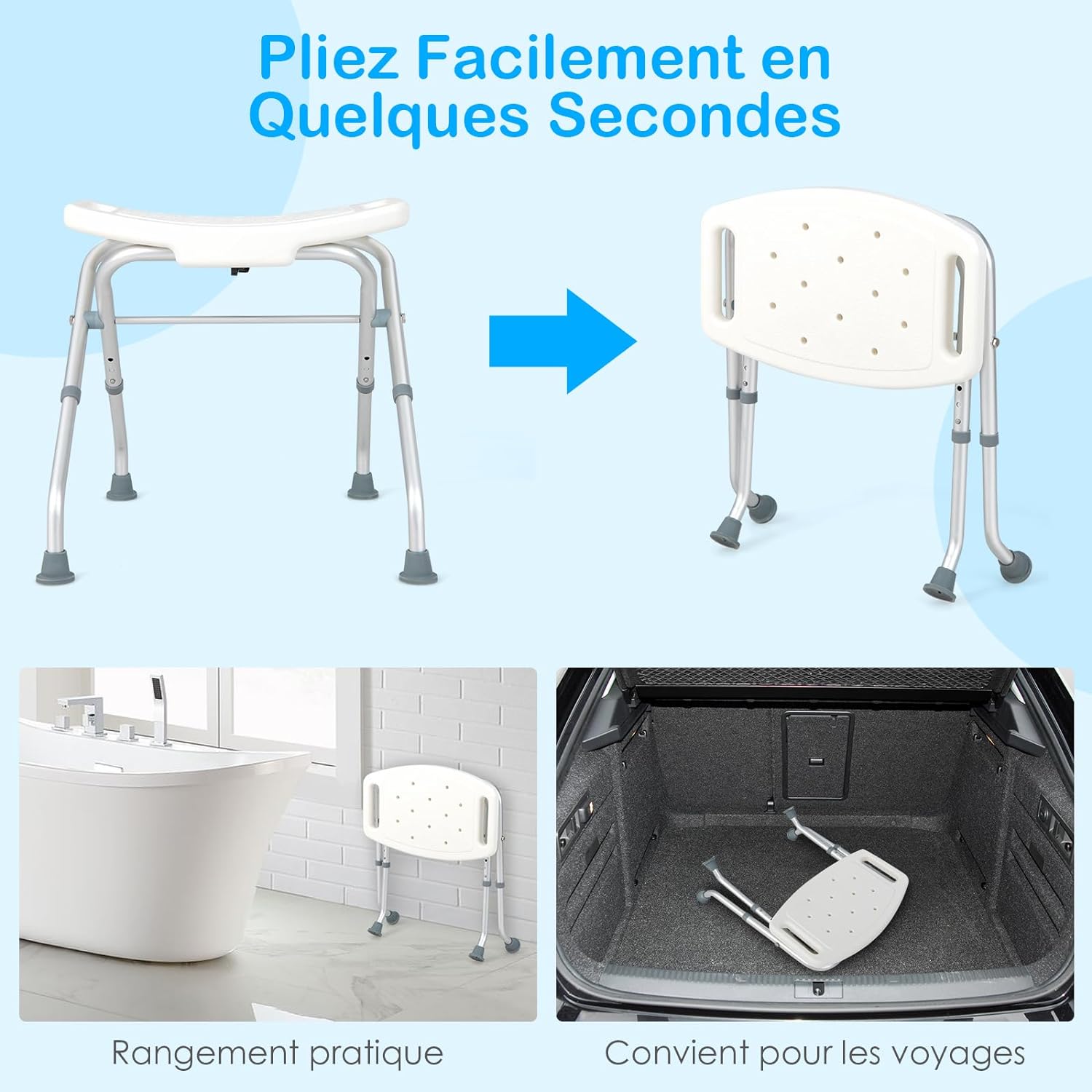 Tabouret de Douche Hauteur Réglable 49-52,5 cm, Chaise de Douche pour Personnes Agées Handicapées - 5