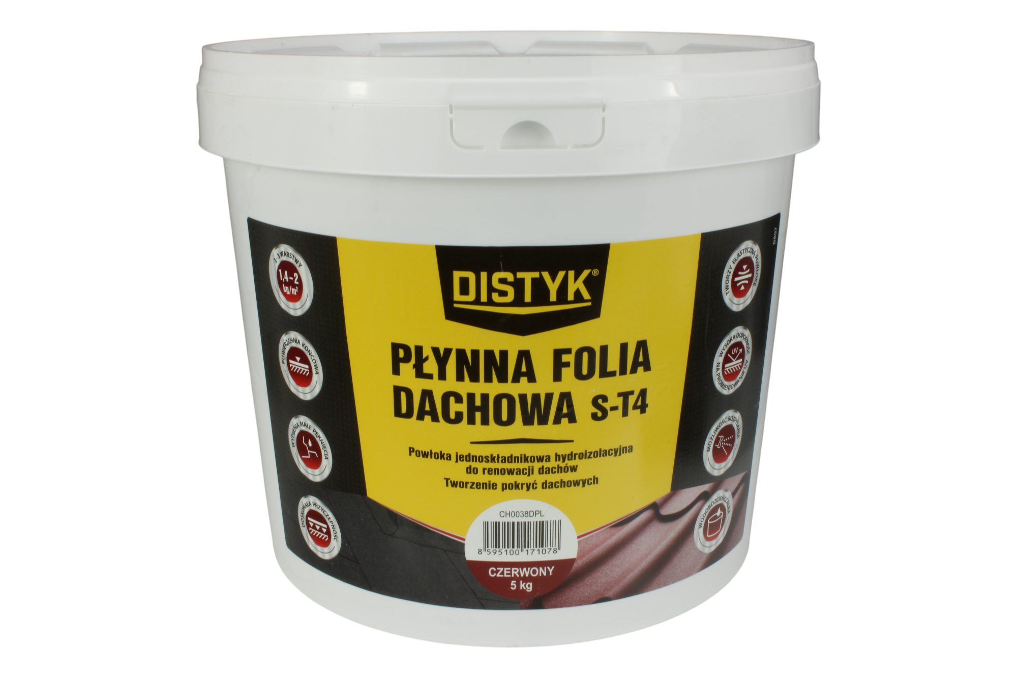 Płynna folia dachowa S-T4 - hydroizolacja membrana renowacja pokryć dachowych. - kolor czerwony 5kg