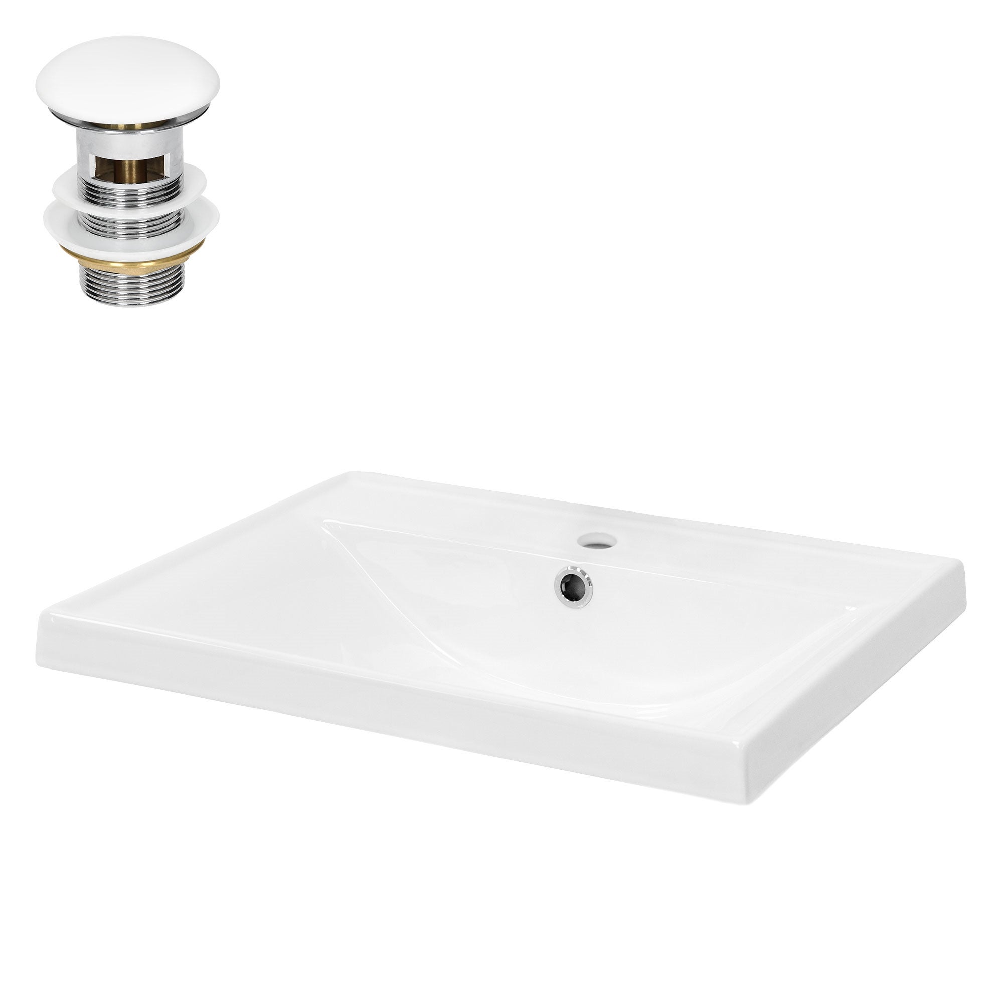 Lavoar de baie LuxeBath, 51x41,5x15,5 cm, din ceramica, cu ventil pop-up, orificiu pentru baterie si preaplin, chiuvetă incorporabila in blat, alb