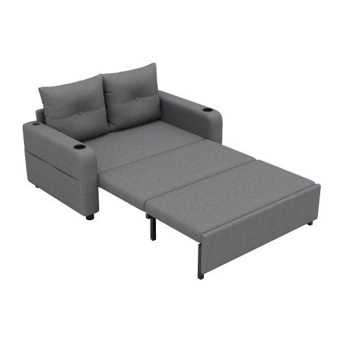 Canapé-lit 2 places 3 en 1 - Modèle dépliable - Porte-gobelet et poche latérale - Coussin de dossier - Port USB - Gris - 7