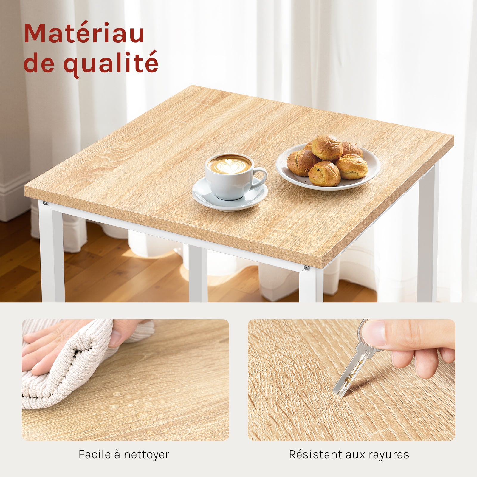 Table de Bar,Table de Cuisine Carré 60x60x102cm en aggloméré et métal,Table de bistrot Table Haute,Chêne Clair WOLTU - 3