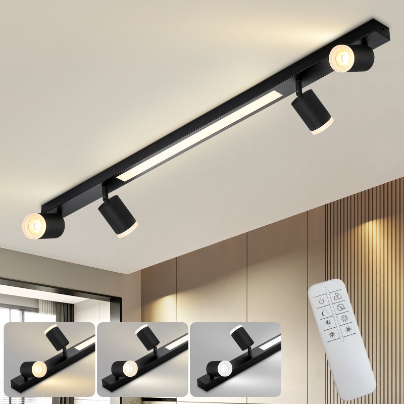 ZMH Ściemnialna lampa sufitowa LED z 4 czarnymi żarówkami 38 W i pilotem, 3000 K-6500 K, regulowana w zakresie 350°