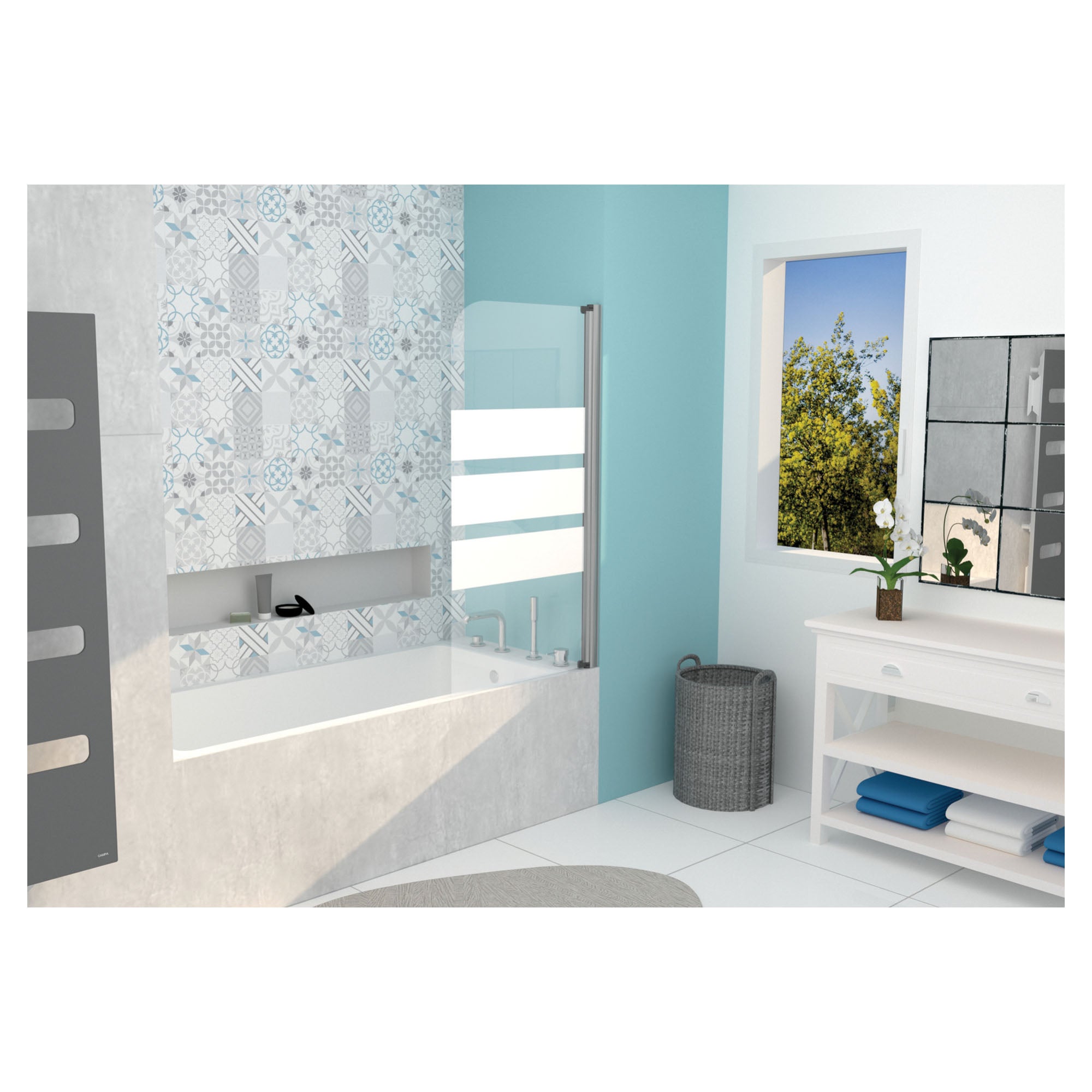 Ondee - pare baòera missi 1v, 80x140x0,4cm - vidrio templado - acabados en blanco