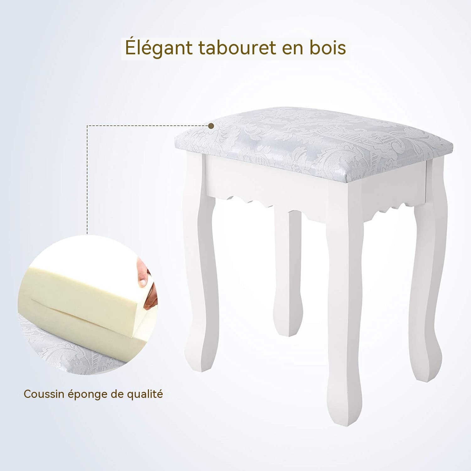 Coiffeuse Blanche avec Miroir Pivotant 360°, Table de Maquillage 3 Tiroirs et Tabouret Rembourré, Bureau 2-en-1 Chambre, 75x40x136cm - 6