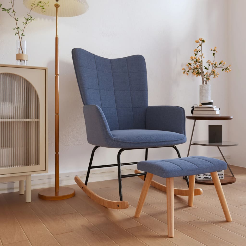 Silla mecedora | sillón balancín relax | sillón de salón con reposapiés tela azul cfw144541