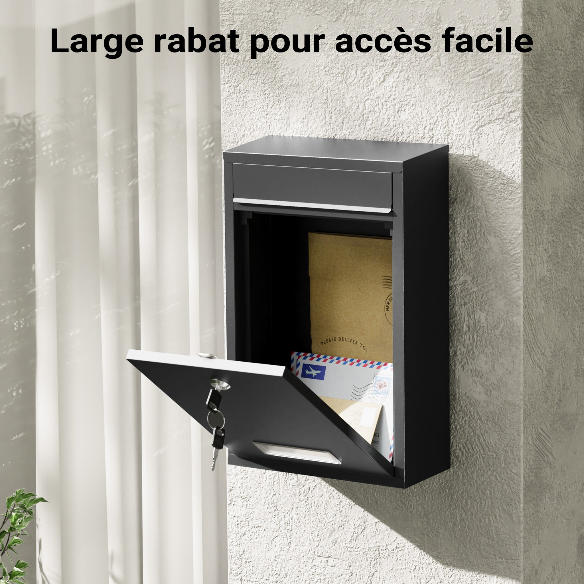 Boîte aux lettres murale verrouillable V11 noire pour courrier, 216 x 85 x 320 mm, Revêtement par poudre, Fente 191 x 36 mm, avec Wiltec - 5