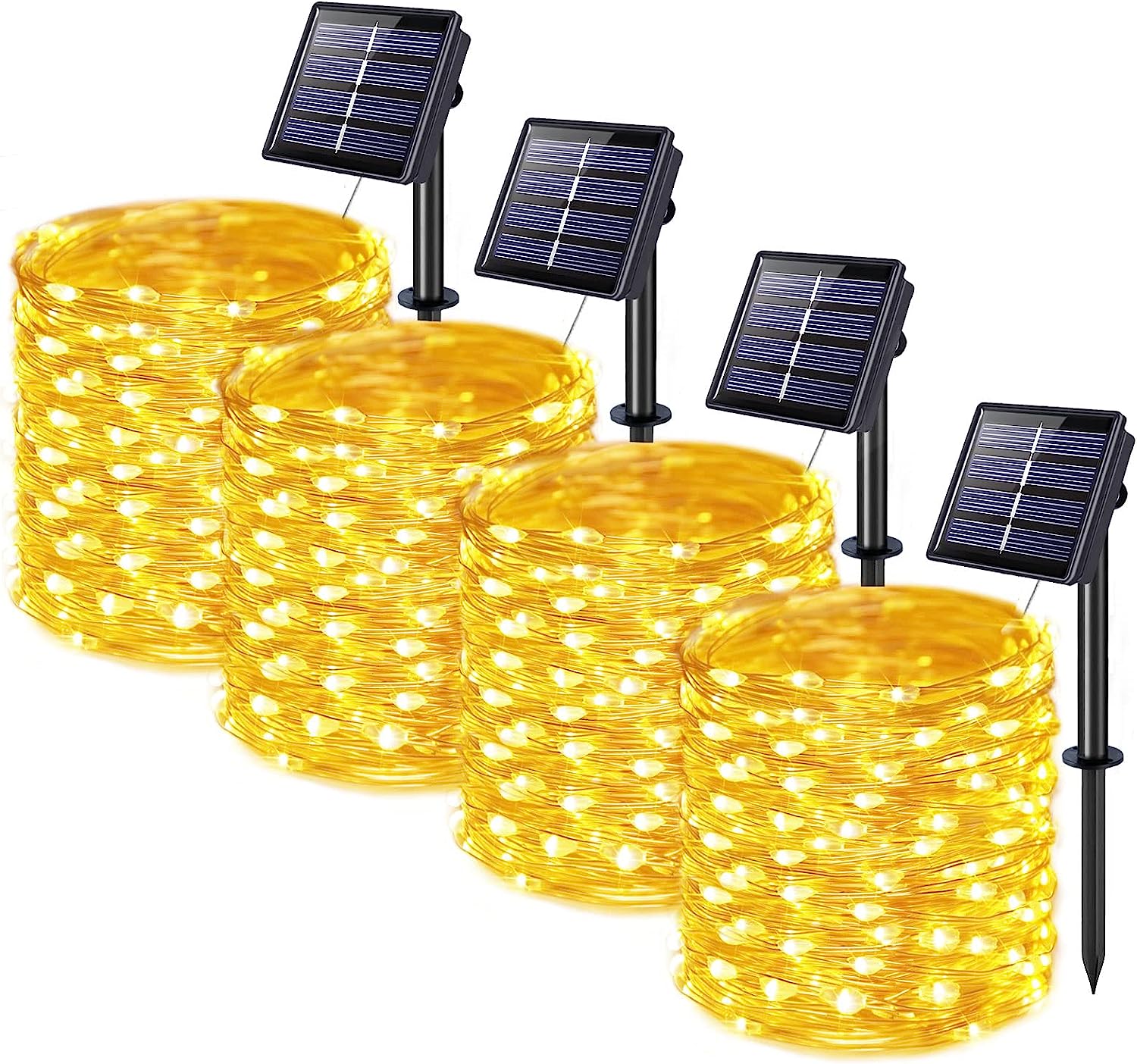Zestaw 4 solarnych lampek sznurkowych, 150 LED 15m 8 trybów solarna lampka Fairy Tale, wodoodporna na zewnątrz, dekoracja świąteczna (ciepła biel)