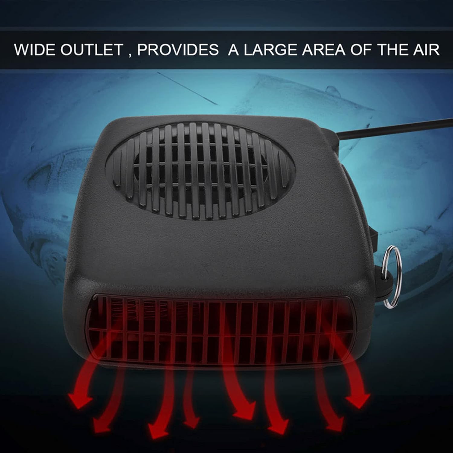 Przenośny ogrzewacz samochodowy, obrotowy 360°, z gniazdem zapalniczki, 12 V, 200 W, czarny - 2