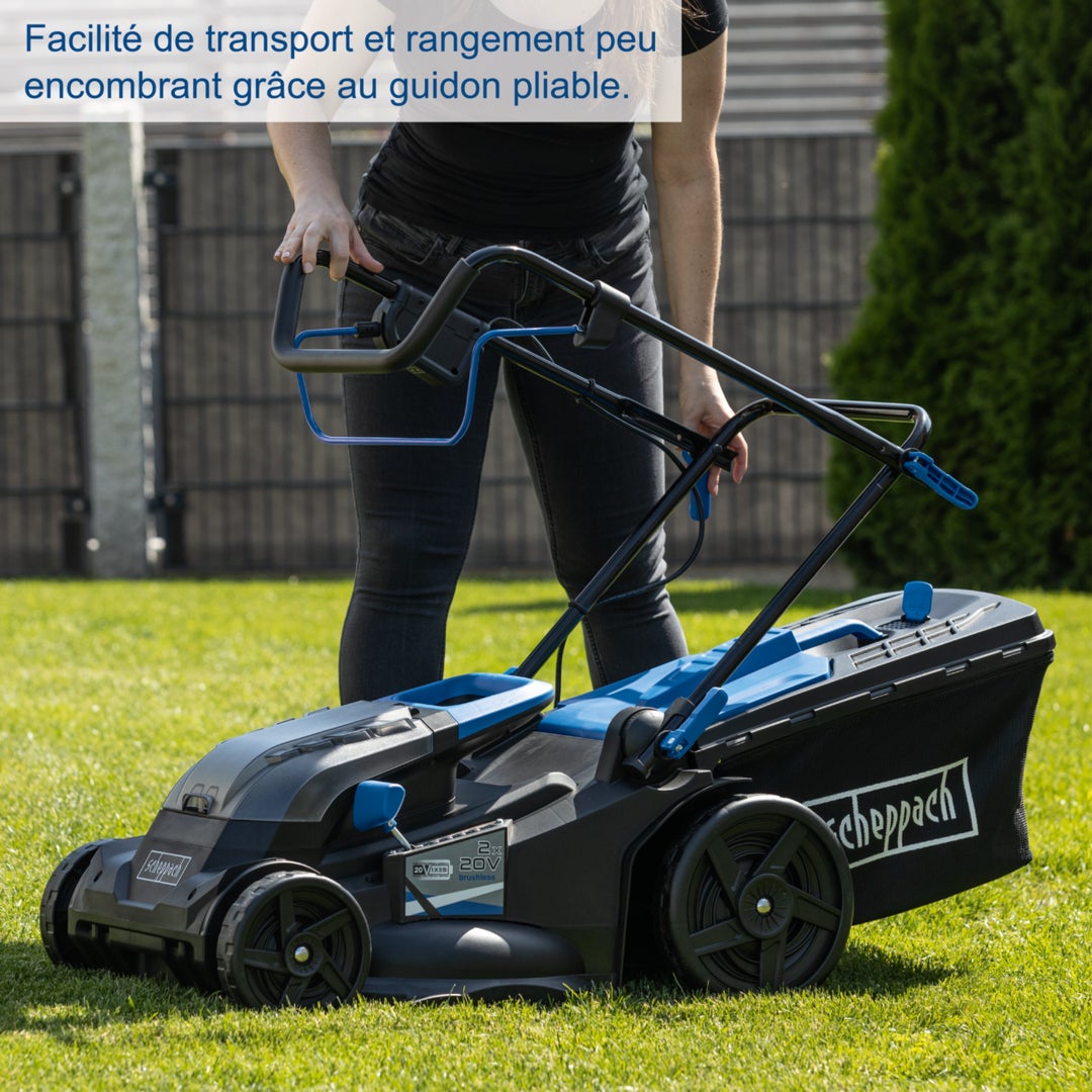 Scheppach Tondeuse sans fil BC-MP430-X SET XL2 - largeur de coupe 43 cm - superficie 600-700 m² - bac 50L - 2 batteries 4Ah + chargeur double inclus - 6