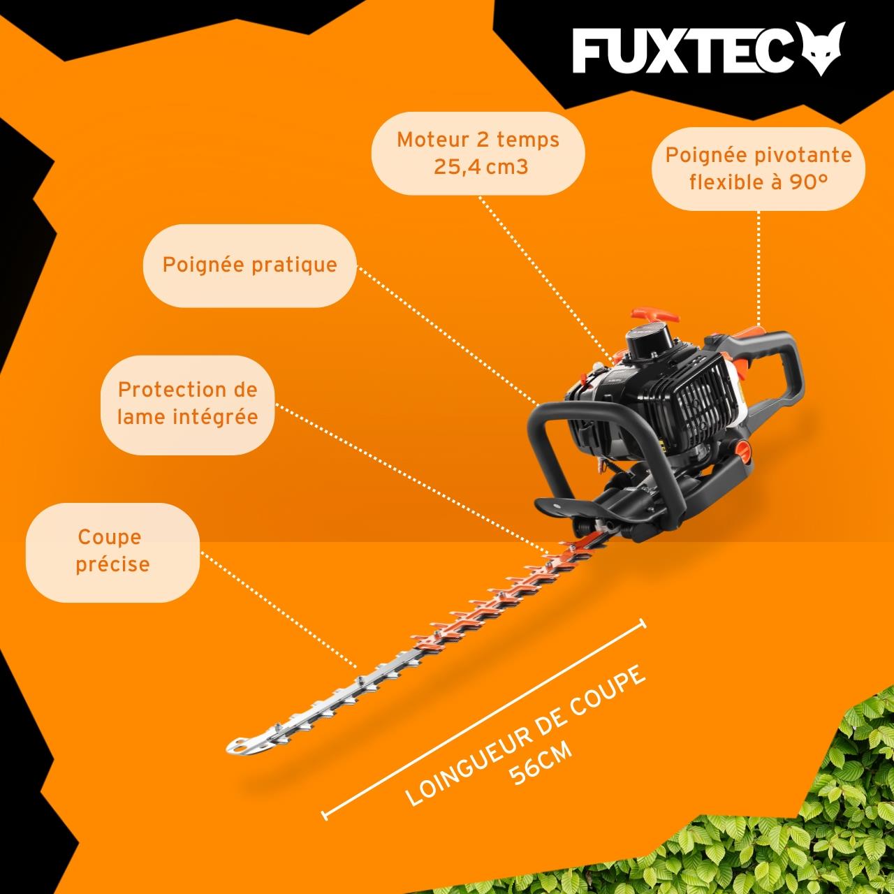 Taille-haies thermique FUXTEC FX-MH123ECO 2T 25,4 cm3, lame 560 mm, coupe 28 mm, ergonomique & anti-vibrations - 6