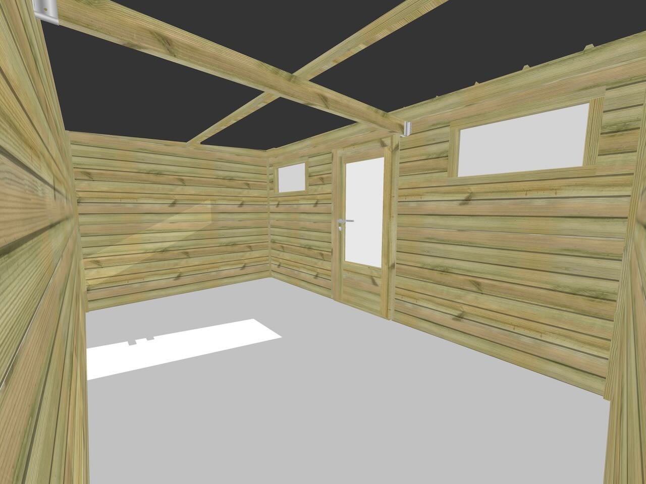 ABRI DE JARDIN bois Pin traité autoclave 27mm - 6,34x2,64m / 16,7m2 - Bac acier - Plancher bois - 5