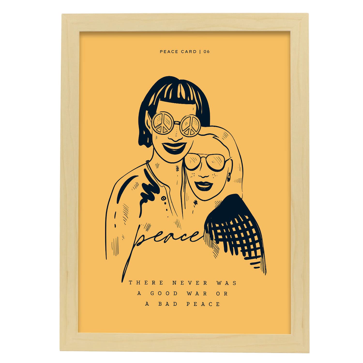 Nacnic póster pop art abstracto. hermanas de la paz ilustraciones artísticas modernas para la decoración de interiores. con marco madera clara - a3