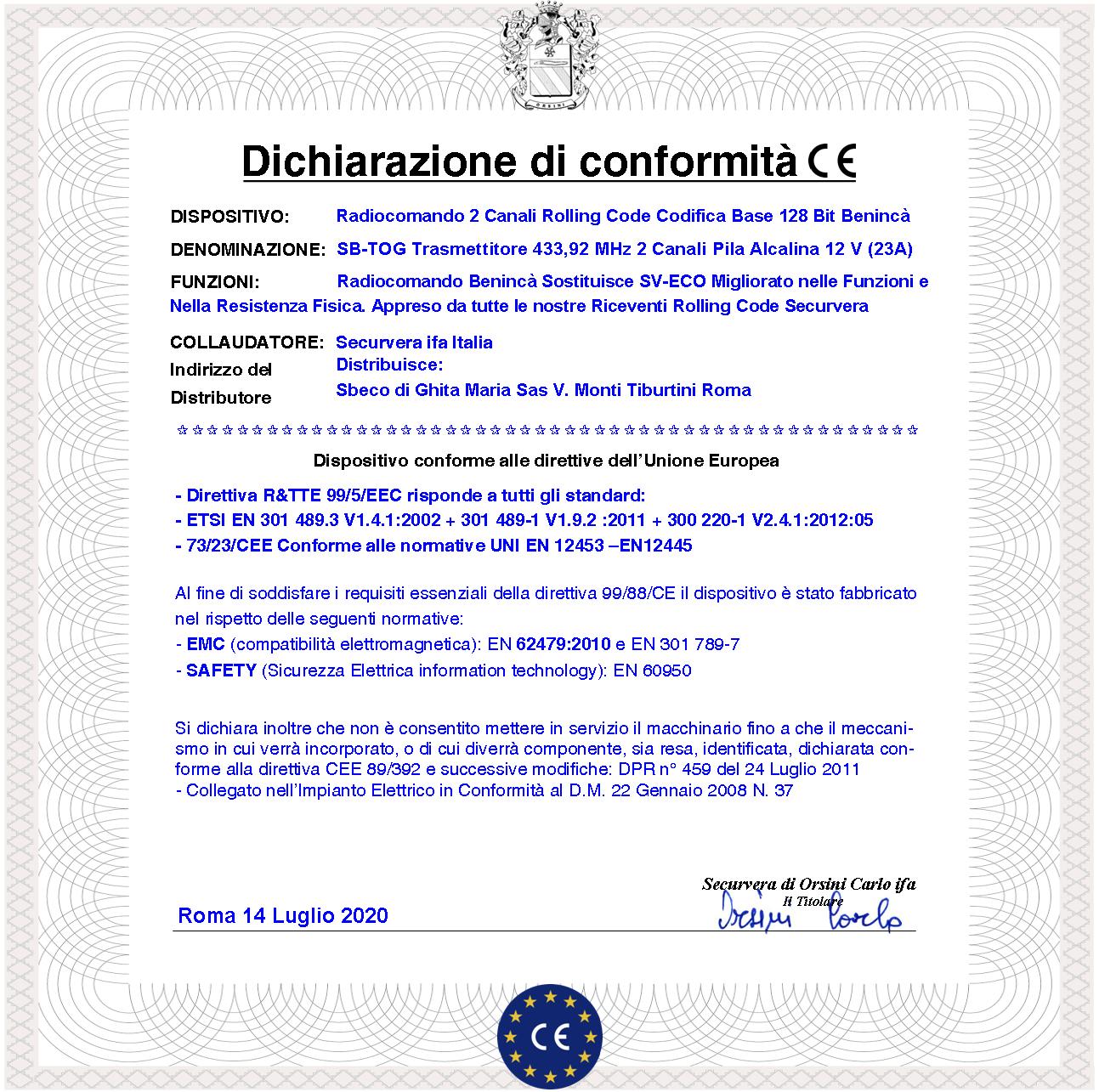 Radiocomandi Trasmettitore 2 Canali Freq. 433,92 MHz Portata 60/100 MT 2 Pezzi TO.GO Codice Advanced Rolling Code 128 Bit Batteria 12V 23A Contenitore - 4