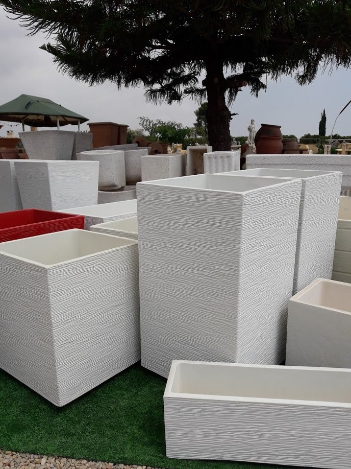 Jardinière Caspienne 49x49x55cm. Béton Pierre allégé Blanc - 3