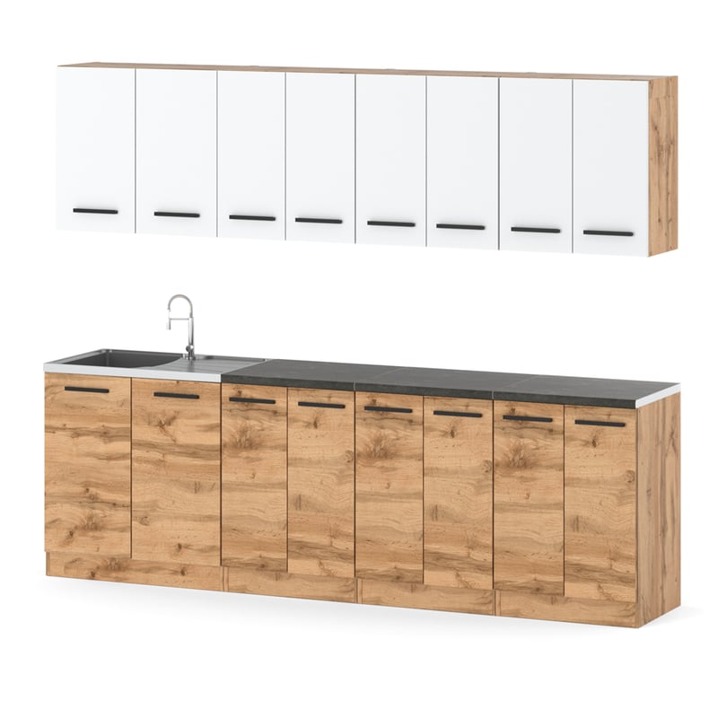 Kuchnia vero modułowa nowoczesna pojemna 2.6m drewniana wotan biała wotan