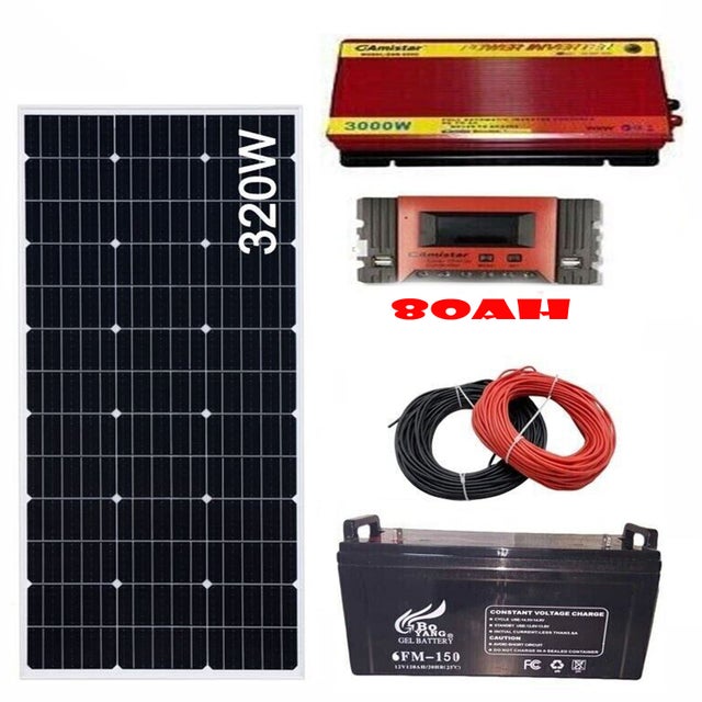KIT Fotovoltaico 3kw pannello 320w Batteria 150 AH Inverter 3000W Regolatore 80A