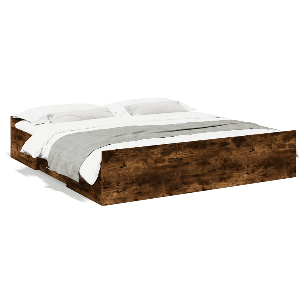 Cadre de lit à tiroirs chêne fumé 135x190 cm bois d'ingénierie